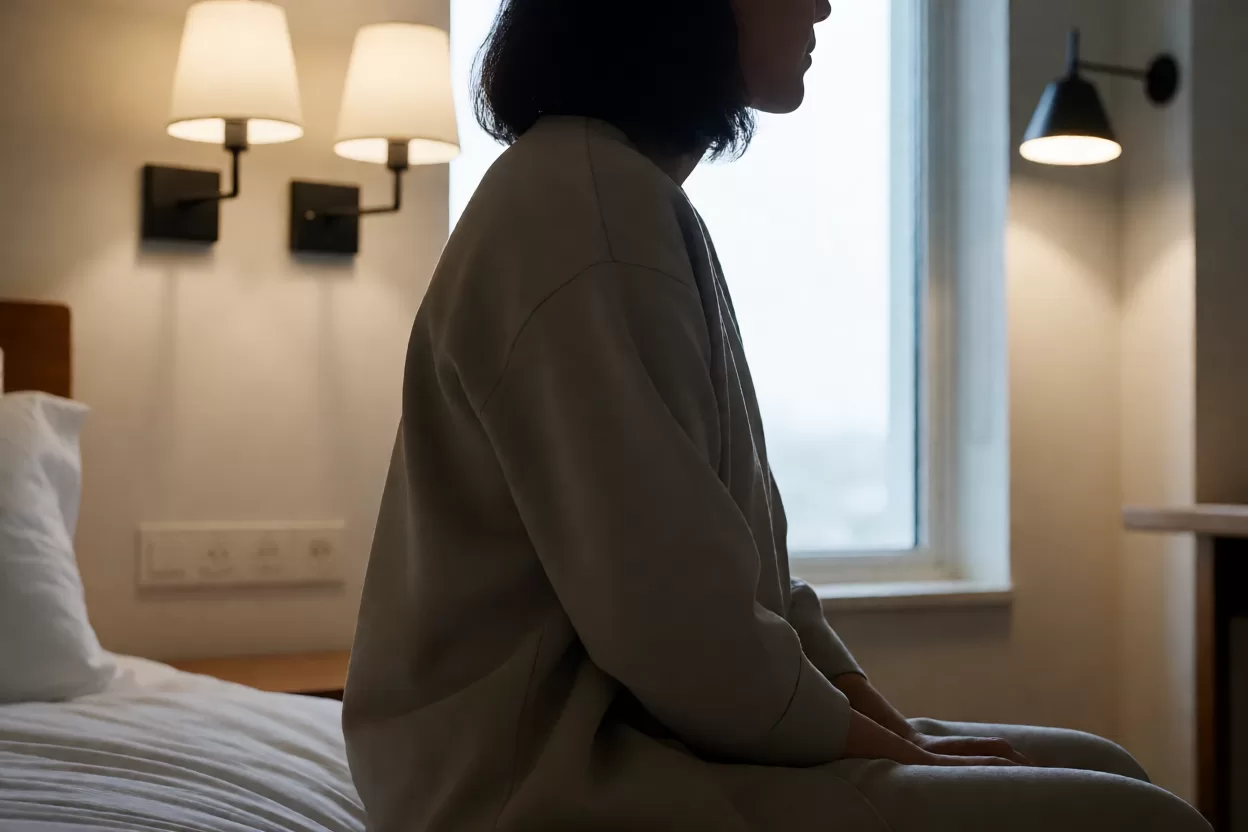夜晚卧室床下感应灯带在地面形成引导光
