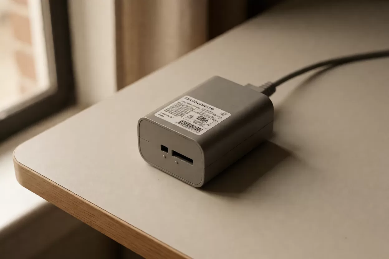 灯带每米瓦数标签与电源适配器功率标识对照，用于计算灯带总功率