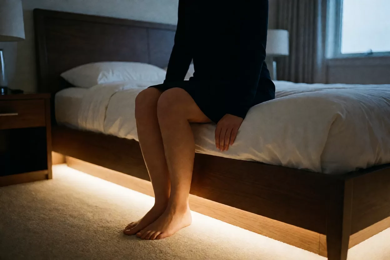 夜间起夜时床下感应灯带亮起照亮地面