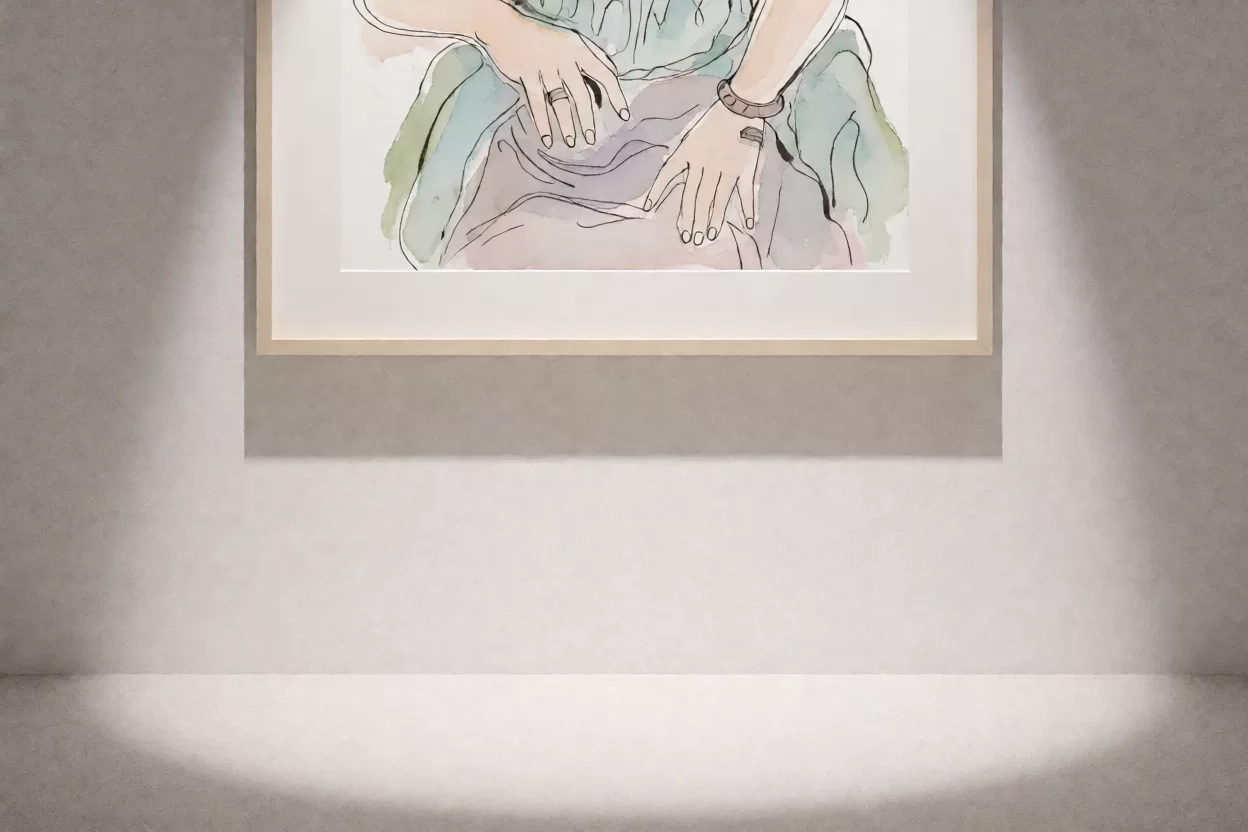 射灯照亮挂画与下方地板的重点照明场景
