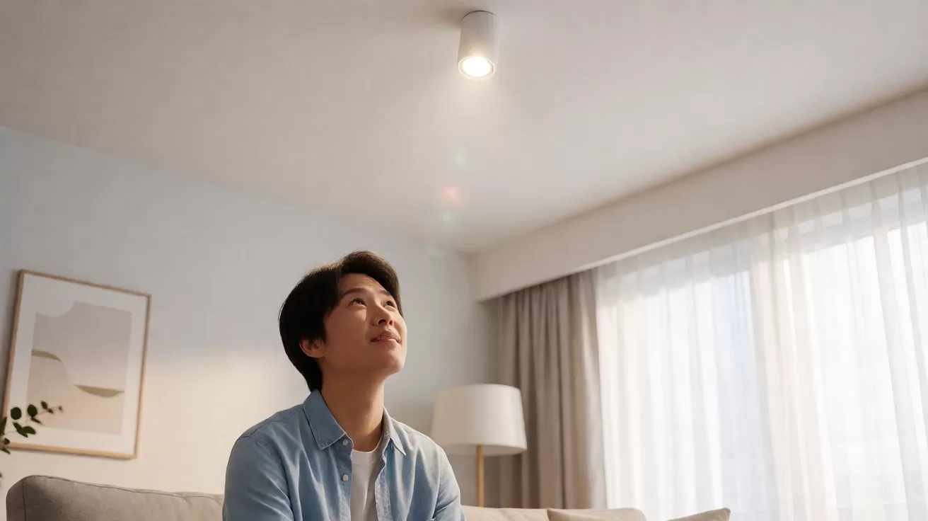 客厅筒灯眩光进入视线的照明场景示意